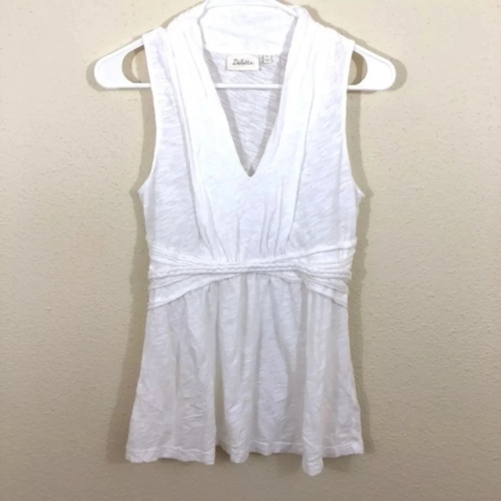 Anthropologie Deletta White Braided V-Neck Tee XS - Picture 2 of 5